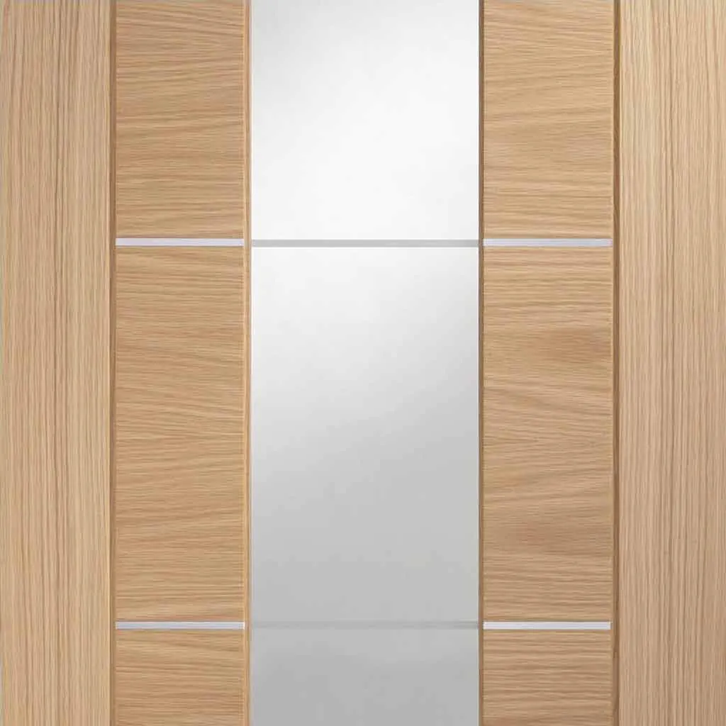 Bespoke Portici Oak Glazed 4 Door Maximal Wardrobe and Frame Kit - Aluminium Inlay - Prefinished