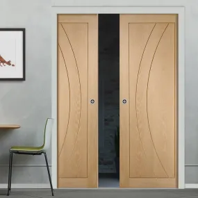 Bespoke Salerno Oak Flush Double Pocket Door - Prefinished