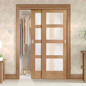 Bespoke Shaker Oak 4 Pane Glazed 2 Door Maximal Wardrobe and Frame Kit - Prefinished