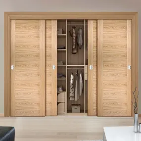 Bespoke Sofia Oak Flush Door - 4 Door Maximal Wardrobe and Frame Kit - Prefinished