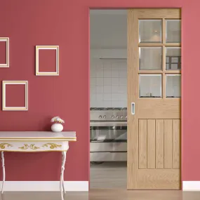 Bespoke Suffolk Oak 6L Glazed Single Frameless Pocket Door - Prefinished