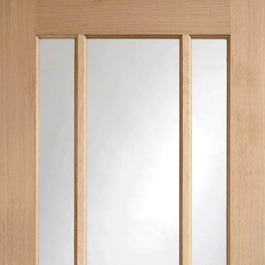 Bespoke Worcester Oak 3L Glazed Single Frameless Pocket Door