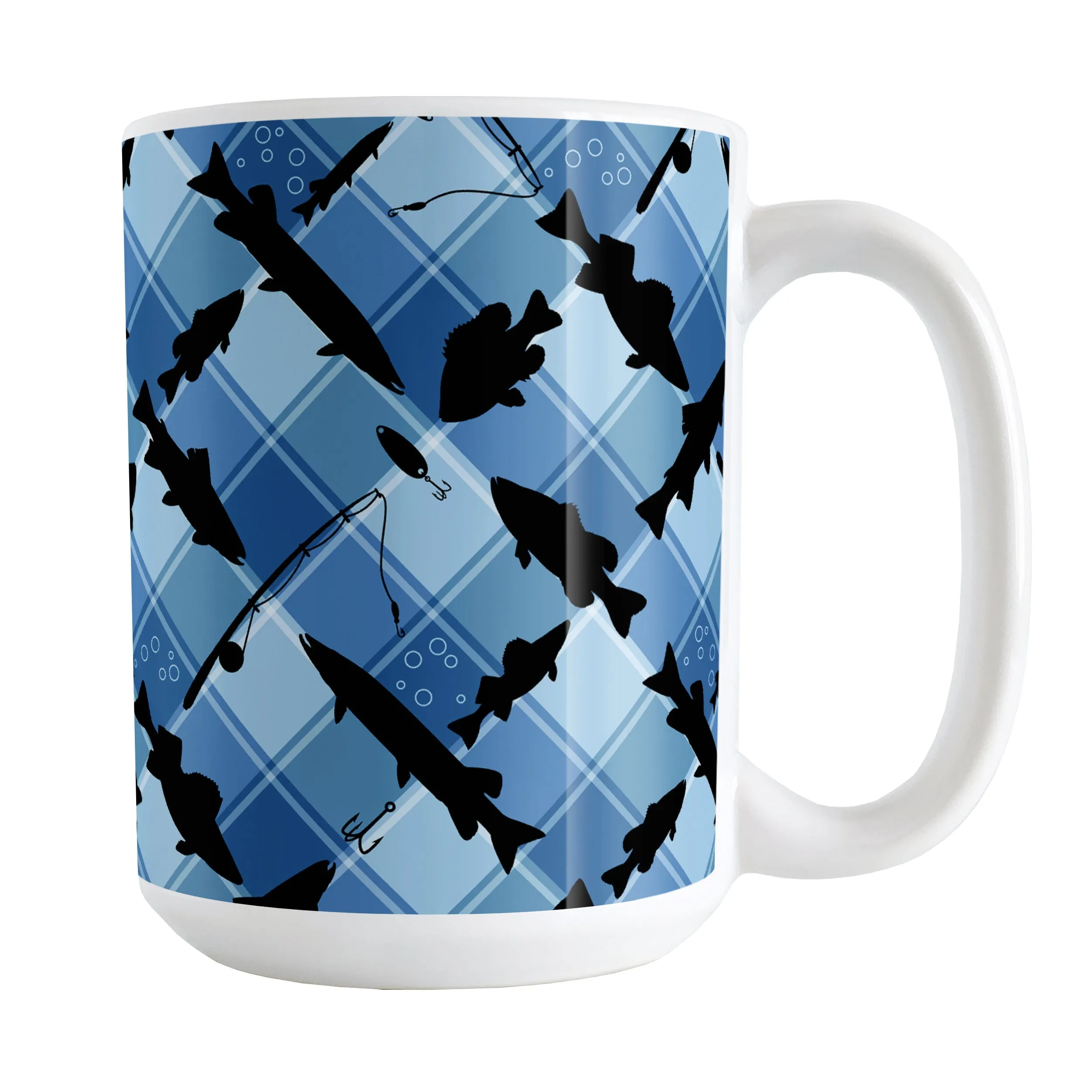 Blue Fishing Plaid Pattern Mug