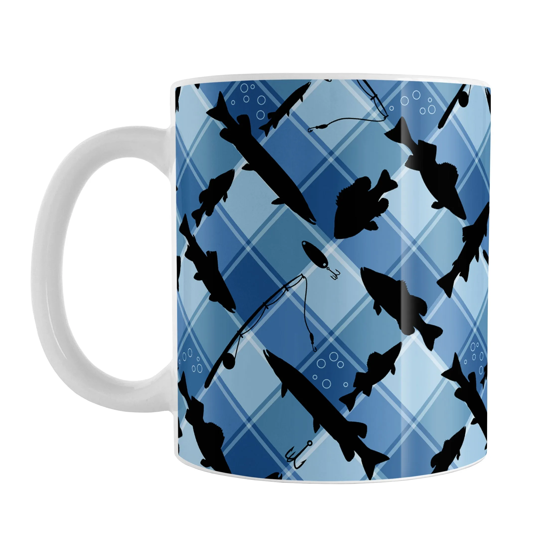 Blue Fishing Plaid Pattern Mug