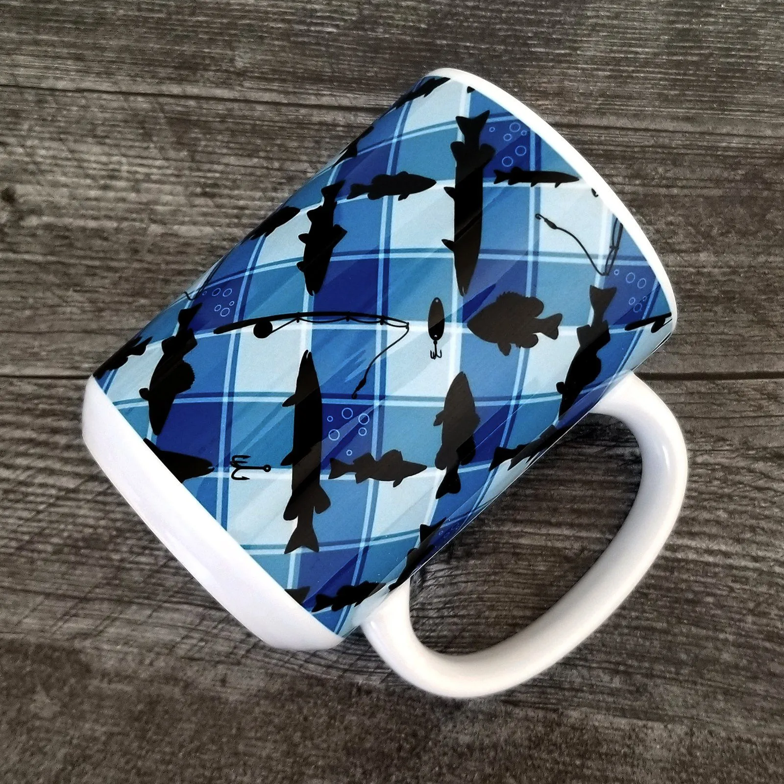 Blue Fishing Plaid Pattern Mug