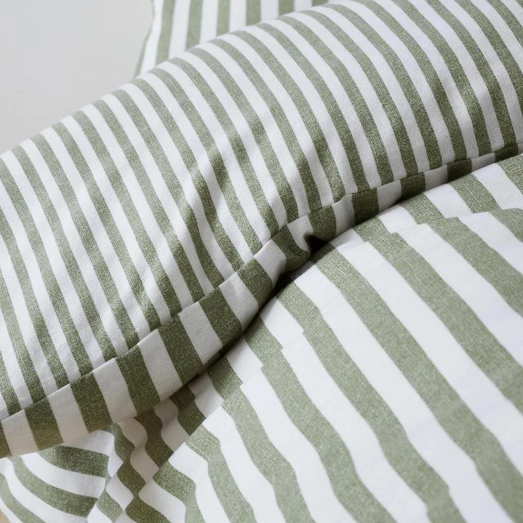 Catherine Lansfield Reversible Green Stripe 100% Brushed Cotton Duvet Cover Set