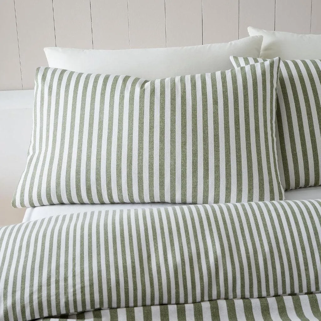 Catherine Lansfield Reversible Green Stripe 100% Brushed Cotton Duvet Cover Set