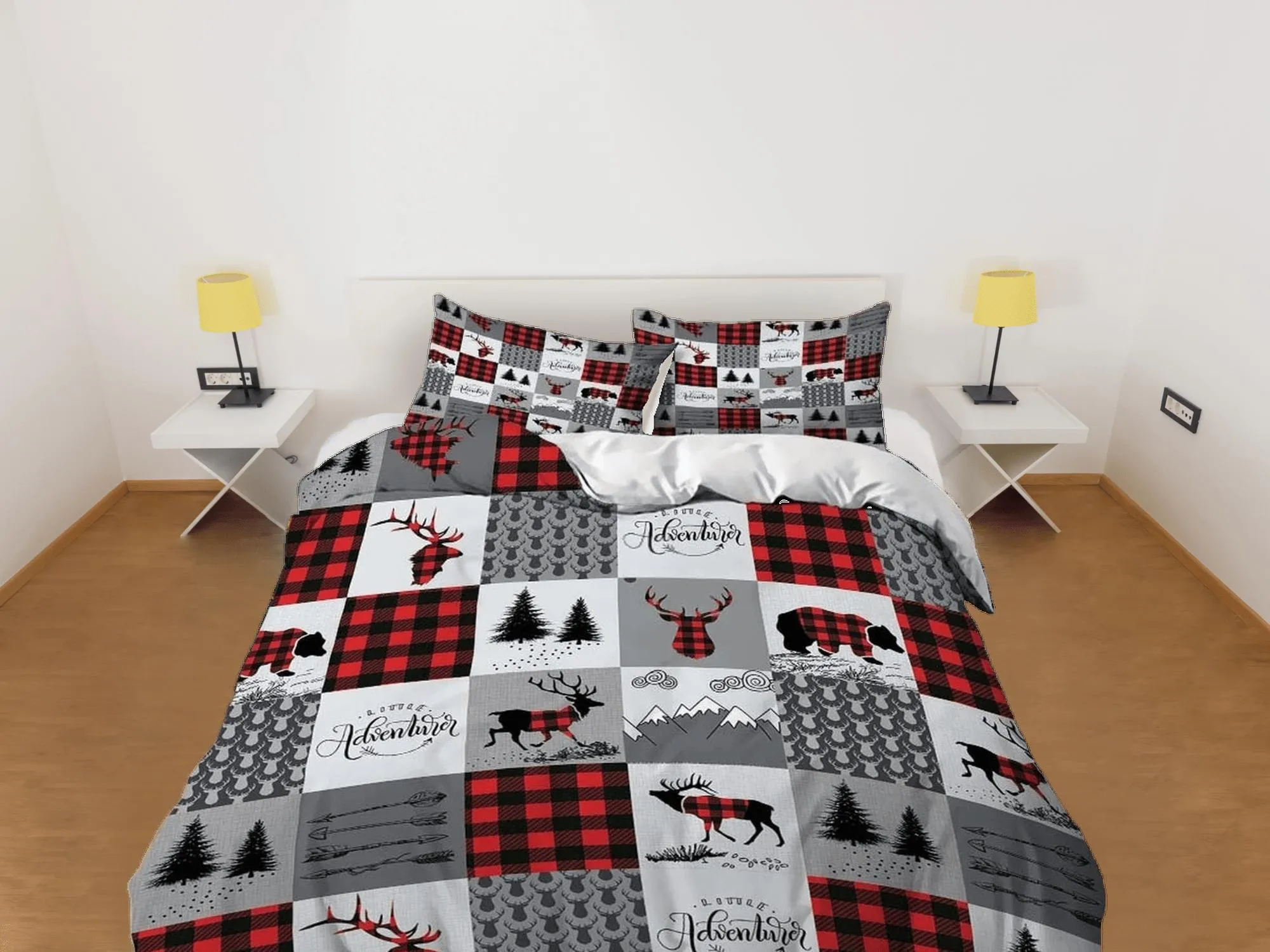 Christmas patchwork plaid duvet cover set, christmas full size bedding & pillowcase, college bedding, crib toddler bedding, holiday gift