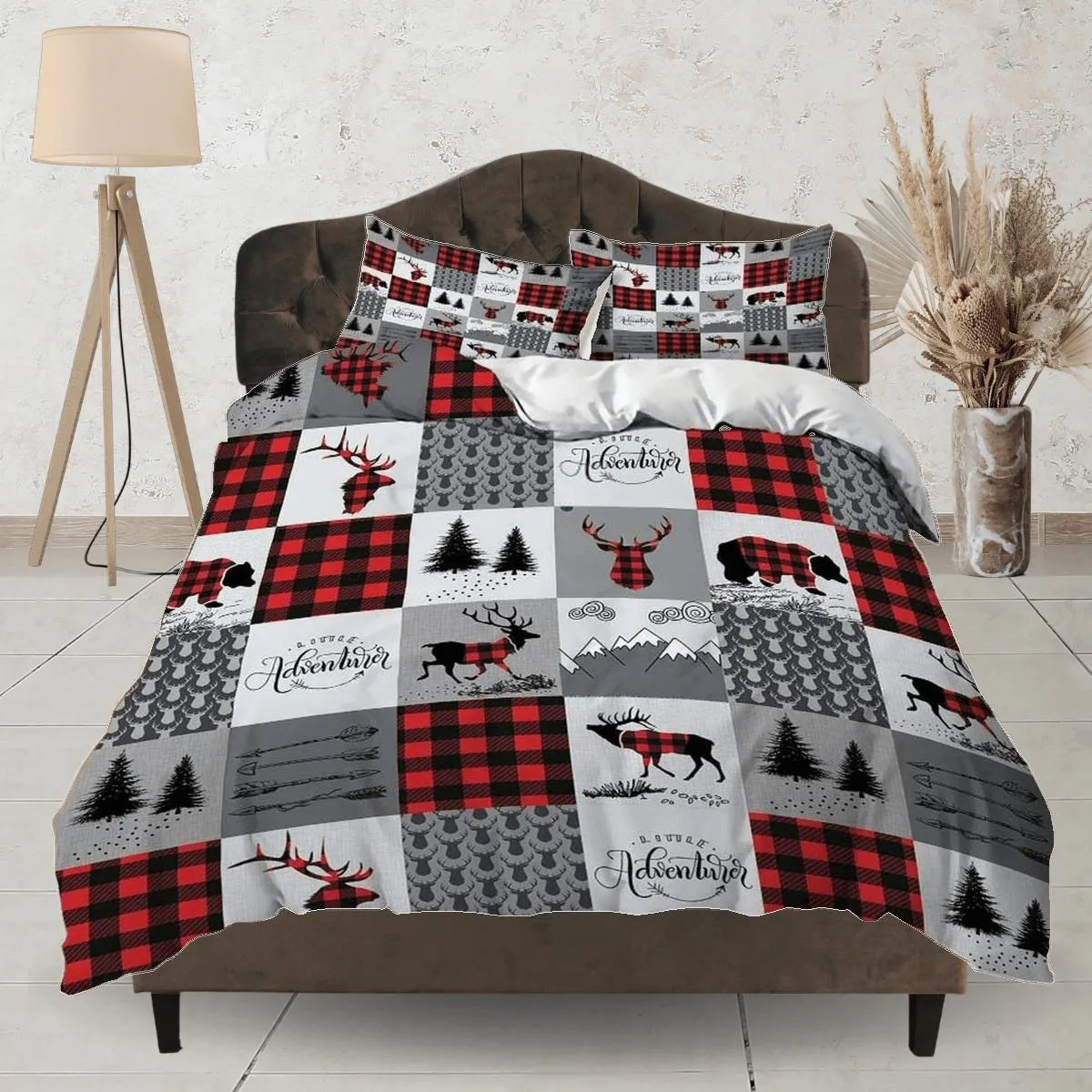 Christmas patchwork plaid duvet cover set, christmas full size bedding & pillowcase, college bedding, crib toddler bedding, holiday gift