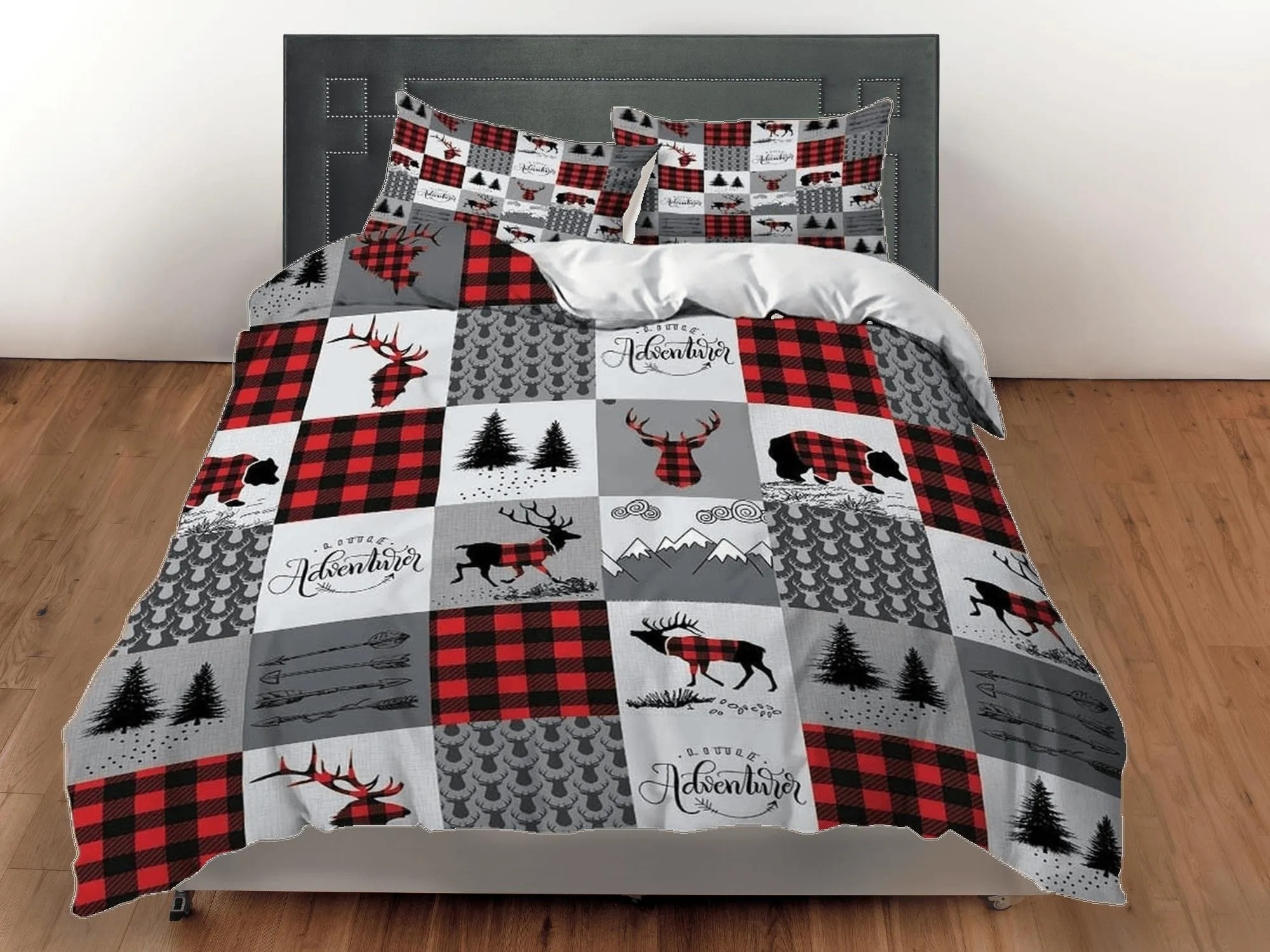 Christmas patchwork plaid duvet cover set, christmas full size bedding & pillowcase, college bedding, crib toddler bedding, holiday gift