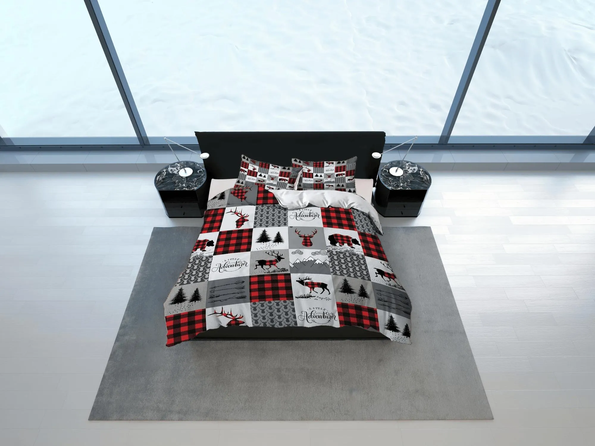 Christmas patchwork plaid duvet cover set, christmas full size bedding & pillowcase, college bedding, crib toddler bedding, holiday gift