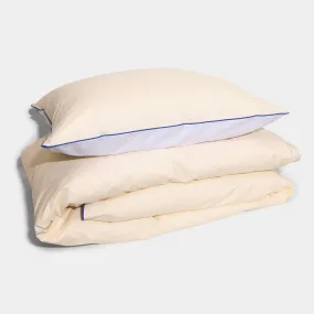 Cotton Percale Double Duvet Cover Set Cream-White & Cobalt Piping