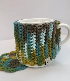 Crocheted Mug Cover with Matching Cup Coaster - Hand-crocheted set