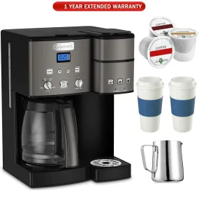 Cuisinart SS-15 12-Cup Coffee Maker and Single-Serve Brewer (Black), Stainless with K Cups, Carafe, to Go Cups and Extended Warranty