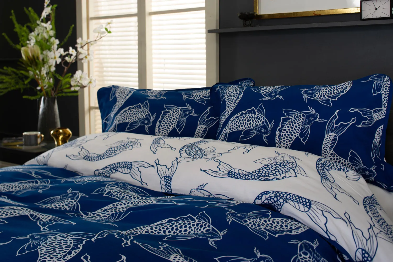 Dancing Koi Deluxe Cotton Printed Bedlinen Duvet set