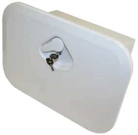 DELUXE MODEL OPENING STORAGE HATCHES - SIZE A, WHITE, WITH STORAGE BOX & KEY LOCK