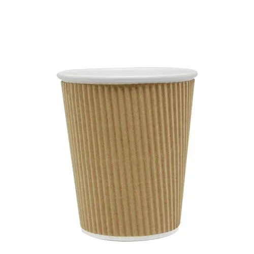 Disposable Coffee Cups - 8oz Ripple Paper Hot Cups - Kraft (80mm) - 500 ct