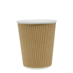 Disposable Coffee Cups - 8oz Ripple Paper Hot Cups - Kraft (80mm) - 500 ct