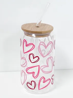 Drinking Glass 16 oz. - Pink & Red Hearts