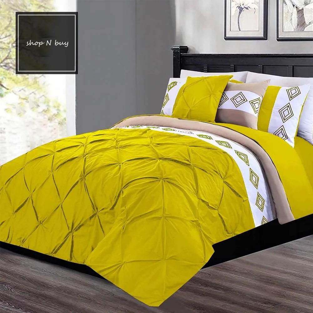 Embroidered Pintuck Duvet 8 Pieces - Yellow