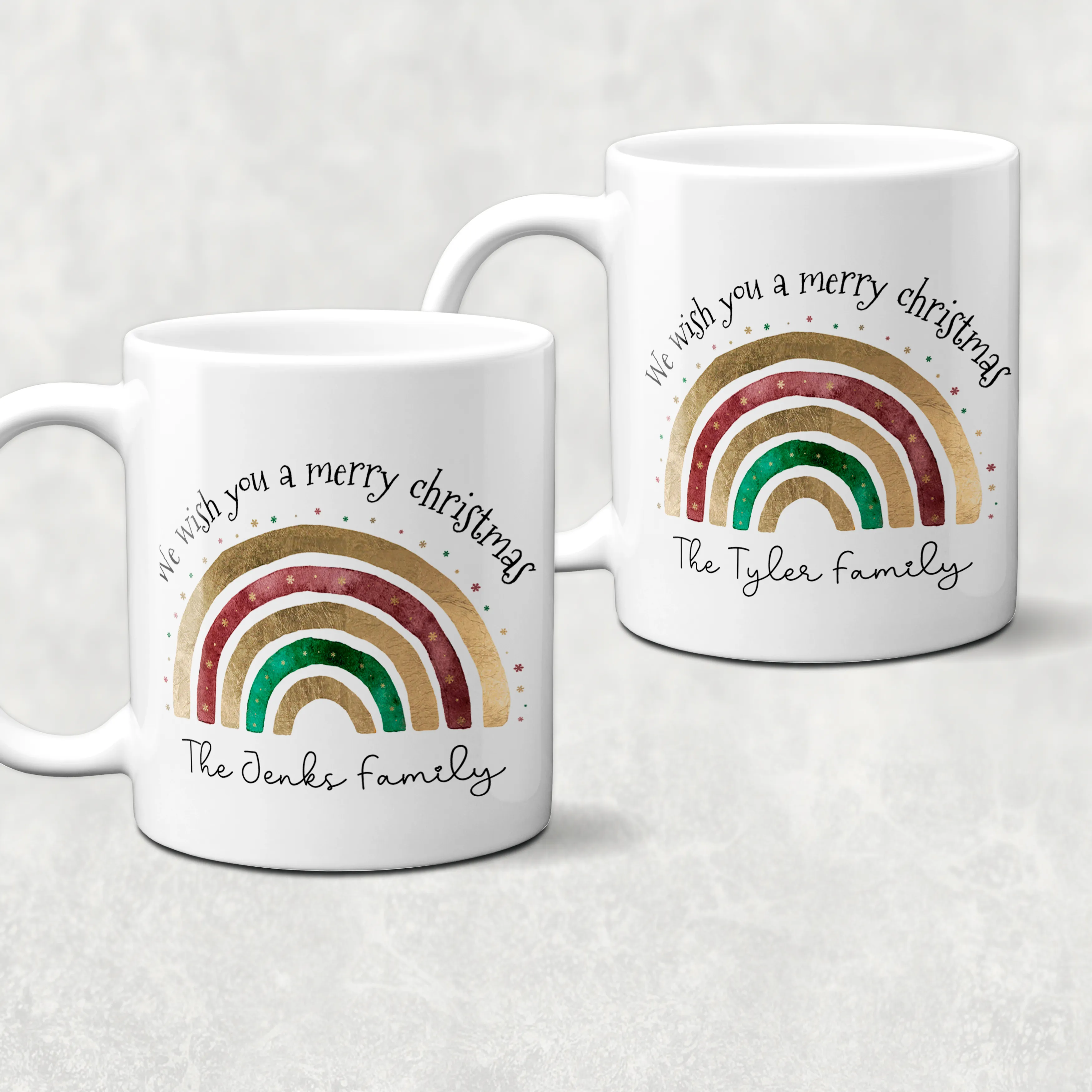 Festive Rainbow Personalised Family Christmas Mug