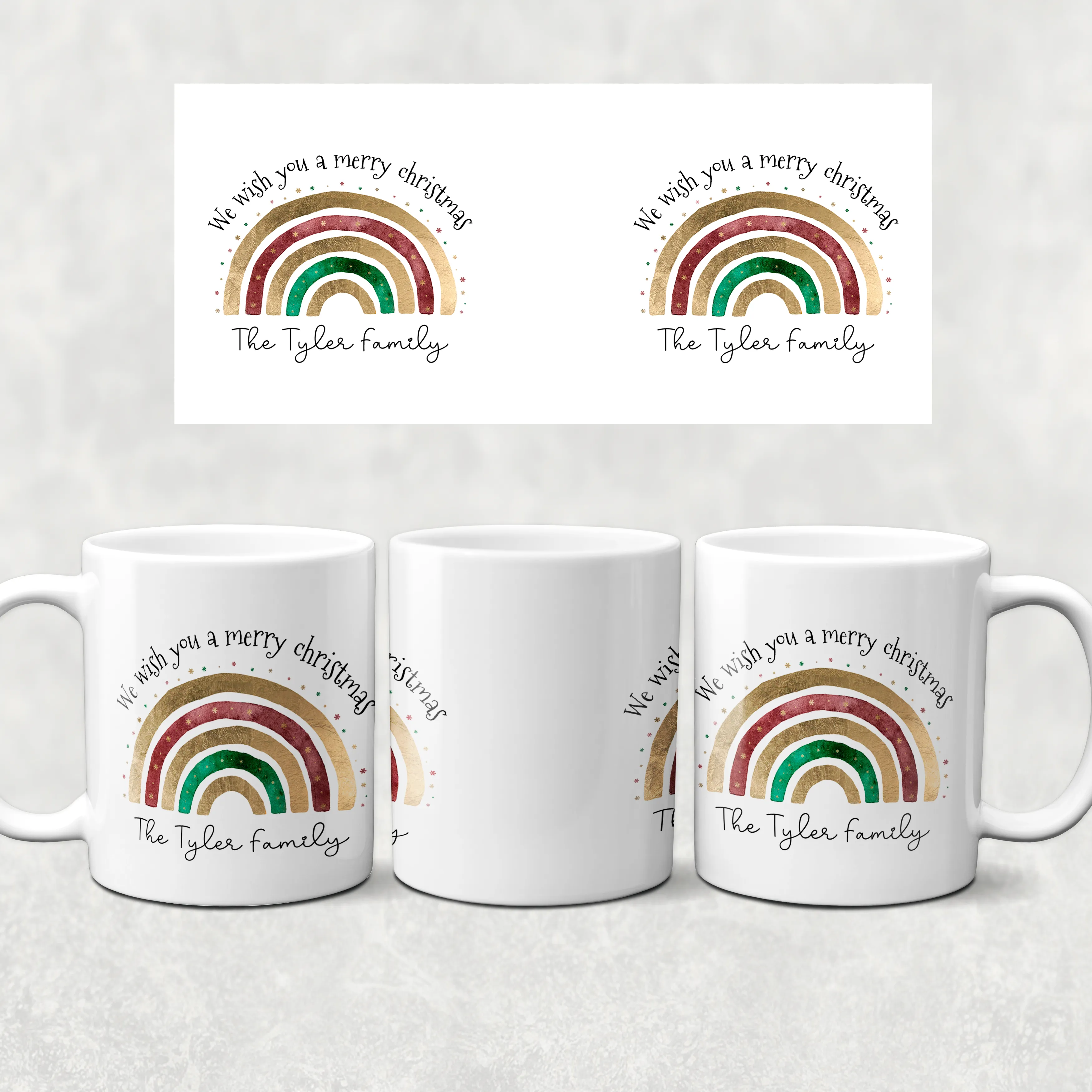 Festive Rainbow Personalised Family Christmas Mug