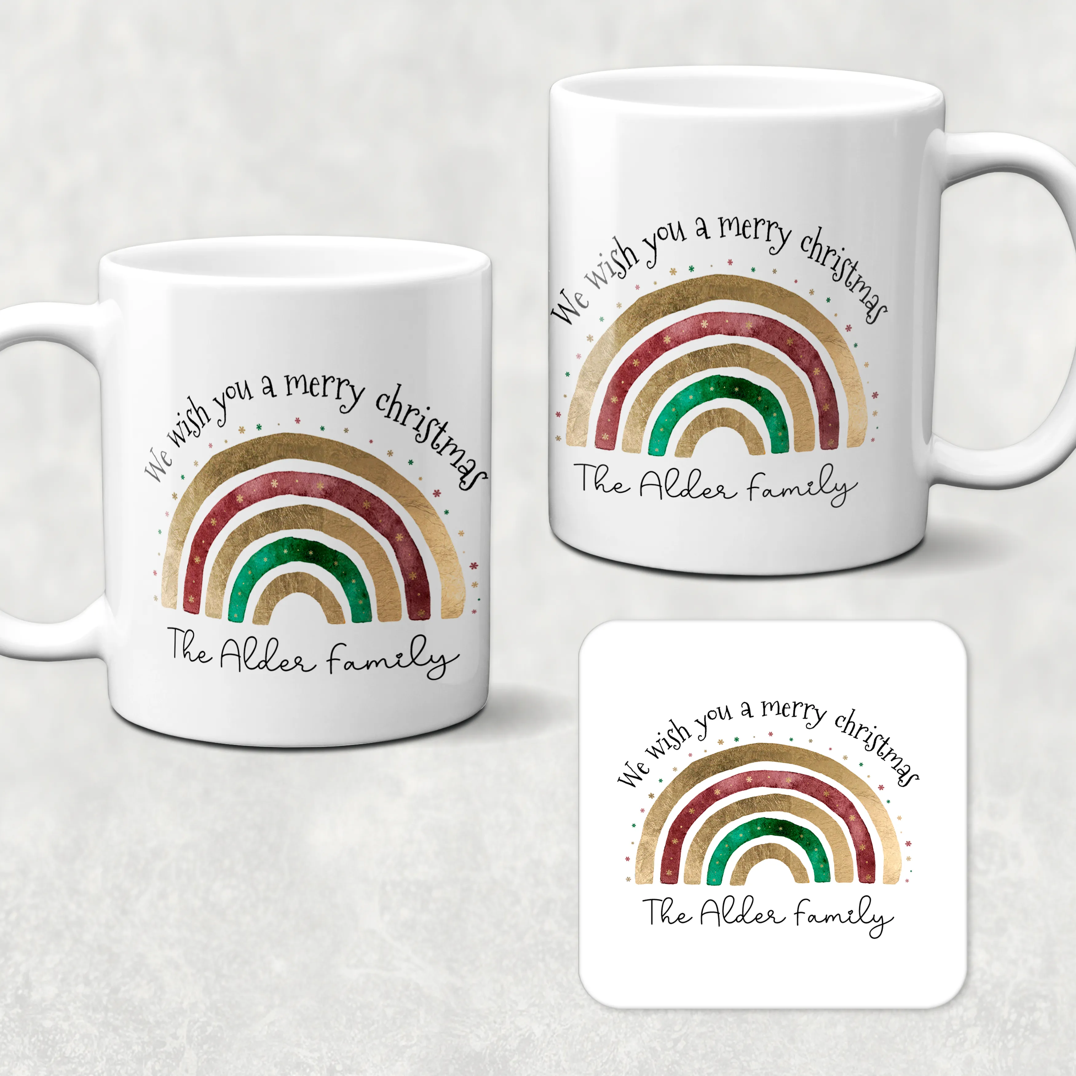 Festive Rainbow Personalised Family Christmas Mug