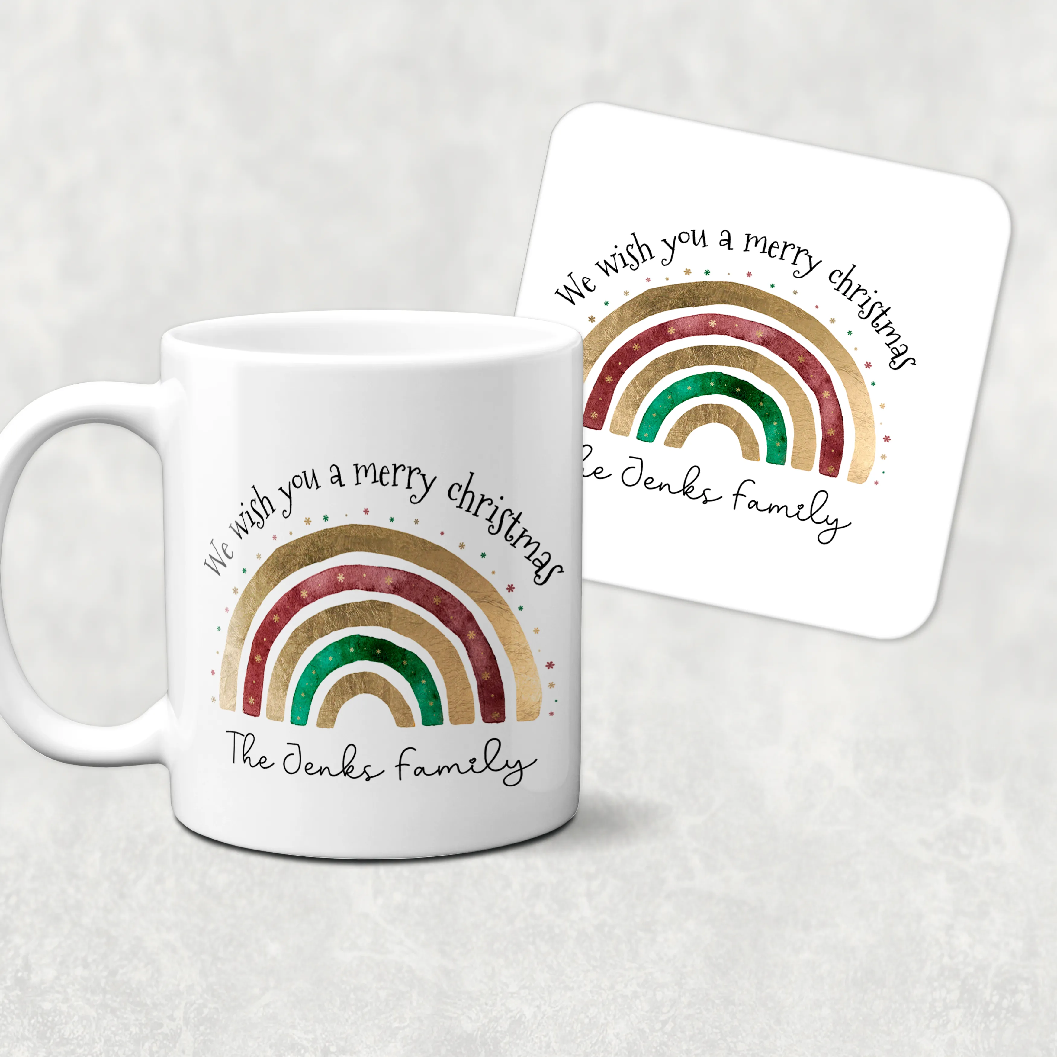 Festive Rainbow Personalised Family Christmas Mug