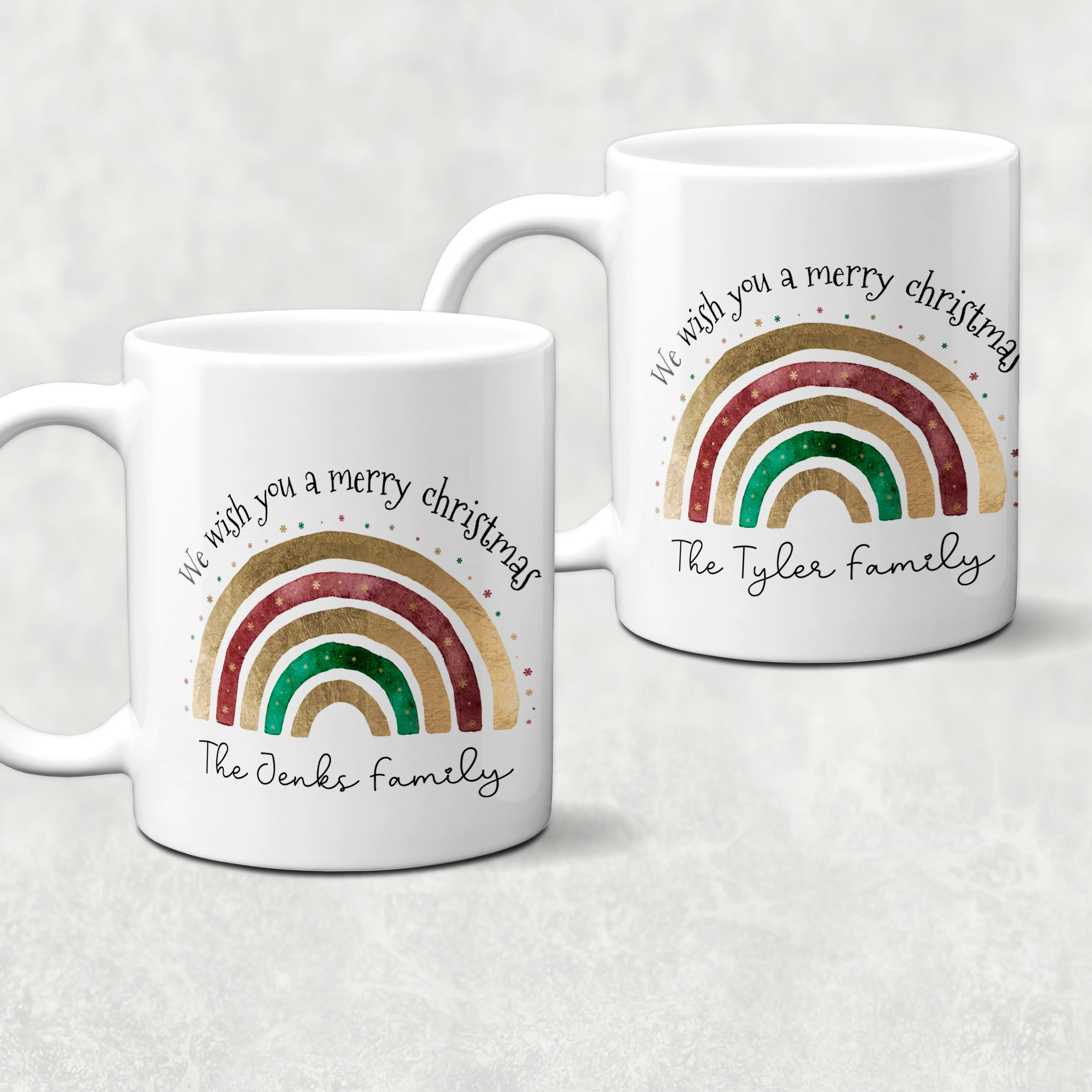 Festive Rainbow Personalised Family Christmas Mug