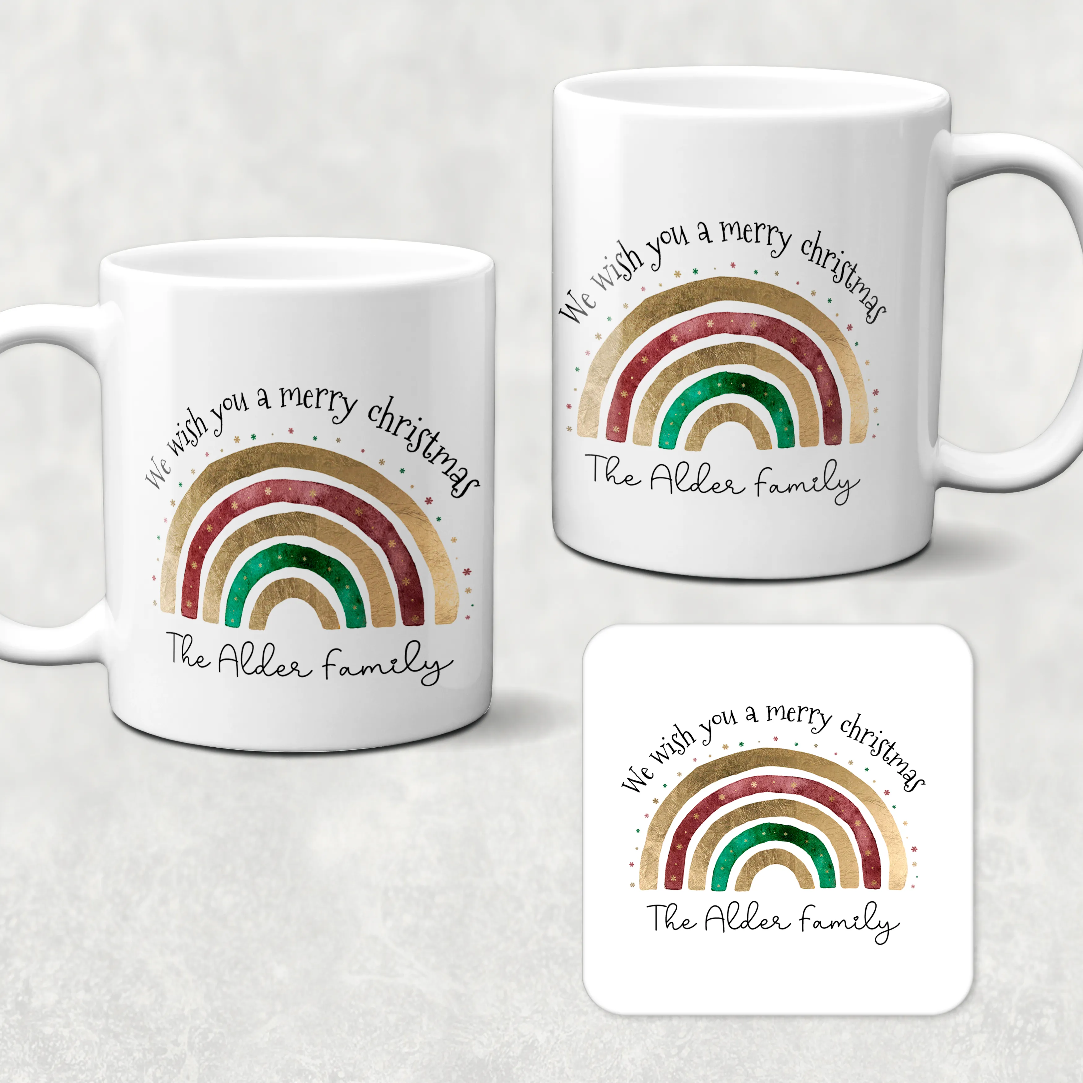 Festive Rainbow Personalised Family Christmas Mug