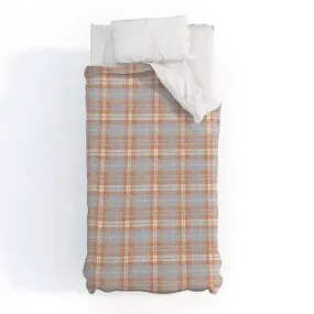 Full/Queen Little Arrow Design Co Fall Plaid Warm Neutrals Duvet Cover Set Orange/Blue - Deny Designs