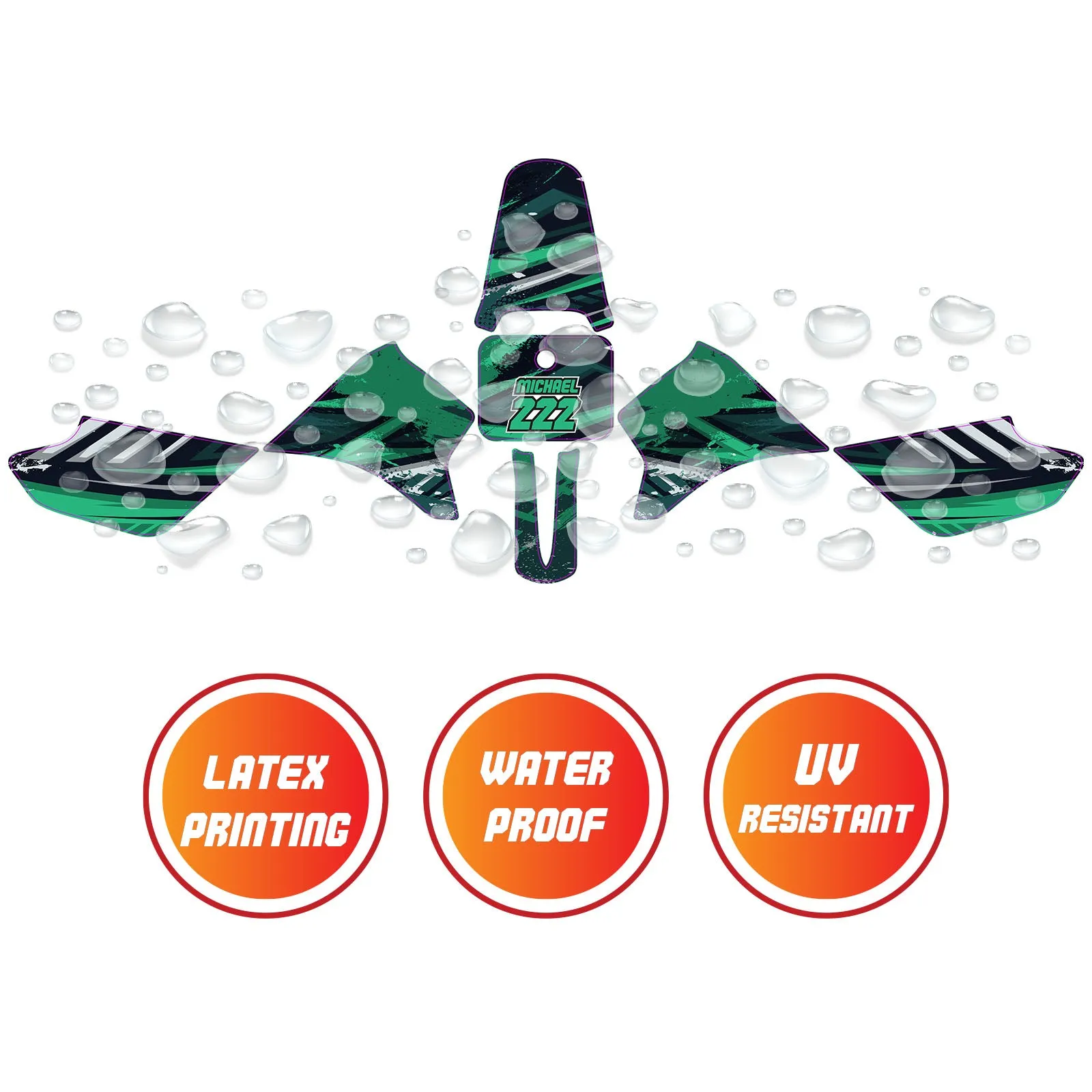 Graphic Kit Decals Fairing Sticker Custom Number For Razor MX350 MX400 - C010 Green Jewel-Toned Terrain