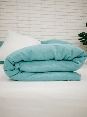 Green melange soft linen duvet cover