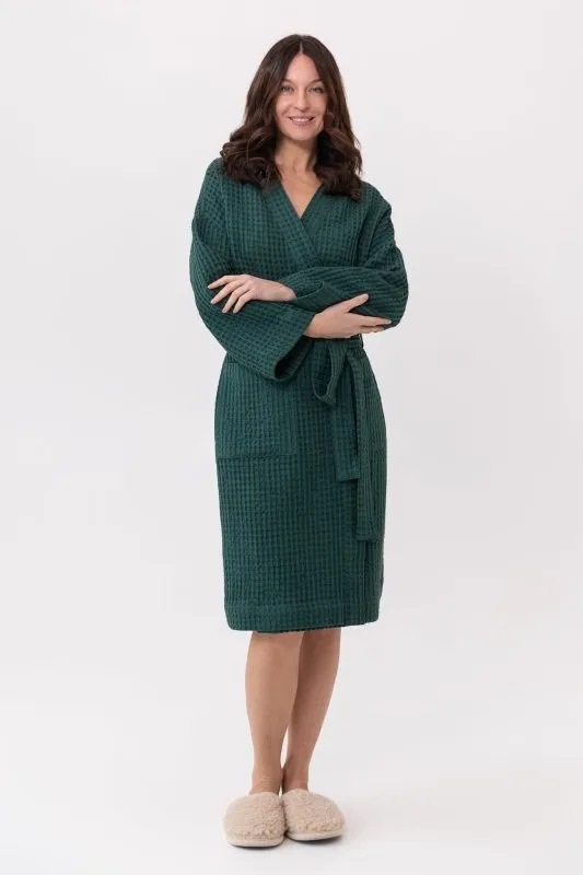 Greyish Green linen waffle robe