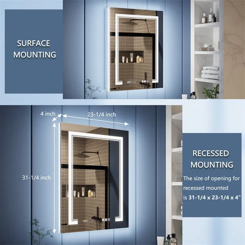 Illusion-B 24" x 32" LED Lighted Inset Mirrored Medicine Cabinet with Magnifiers Front and Back Light,Hinge on Right