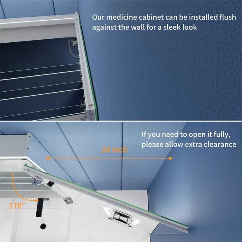 Illusion-B 24" x 32" LED Lighted Inset Mirrored Medicine Cabinet with Magnifiers Front and Back Light,Hinge on Right