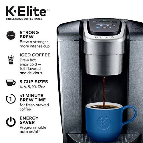 Keurig K-Elite Coffee Maker, Single Serve K-Cup Pod Coffee Brewer, With Iced Coffee Capability, Brushed Silver