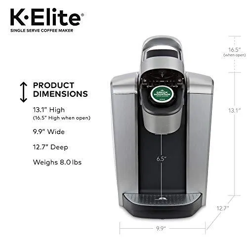 Keurig K-Elite Coffee Maker, Single Serve K-Cup Pod Coffee Brewer, With Iced Coffee Capability, Brushed Silver