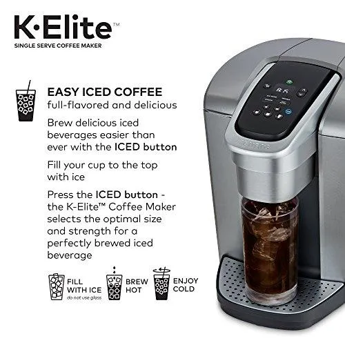 Keurig K-Elite Coffee Maker, Single Serve K-Cup Pod Coffee Brewer, With Iced Coffee Capability, Brushed Silver