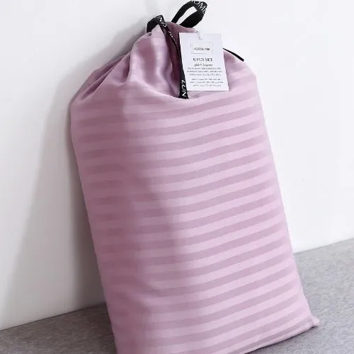 King Size  6 Pieces Premium Satin Stripe Duvet Cover, purple color.