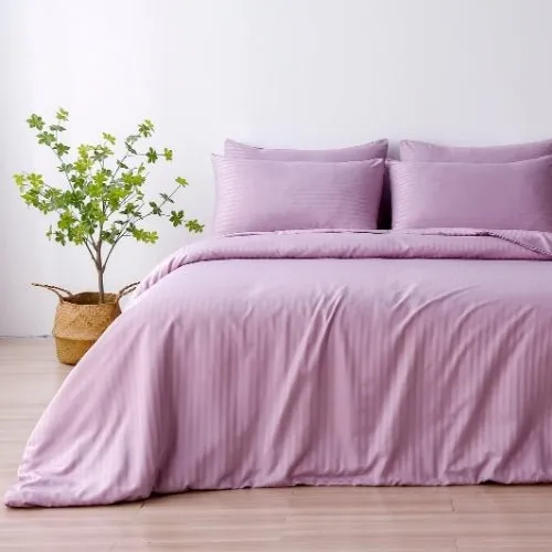 King Size  6 Pieces Premium Satin Stripe Duvet Cover, purple color.