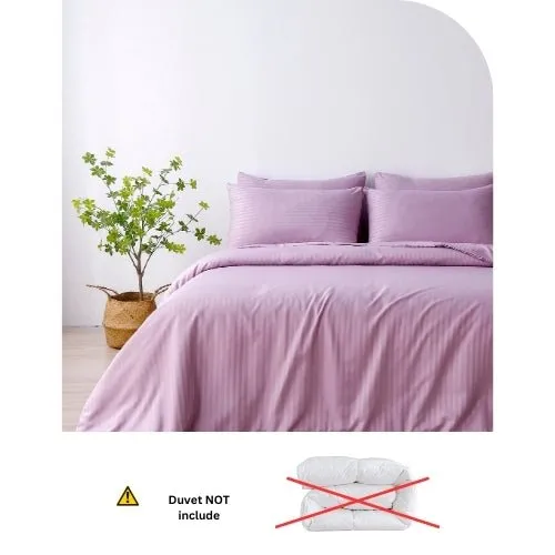 King Size  6 Pieces Premium Satin Stripe Duvet Cover, purple color.