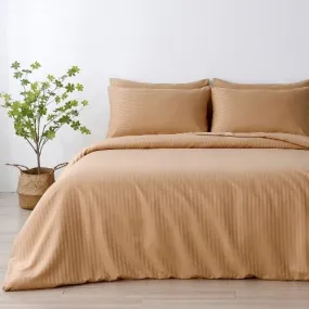 King Size 6 Pieces Premium Satin Stripe Duvet Cover, Solid Champagne Gold.