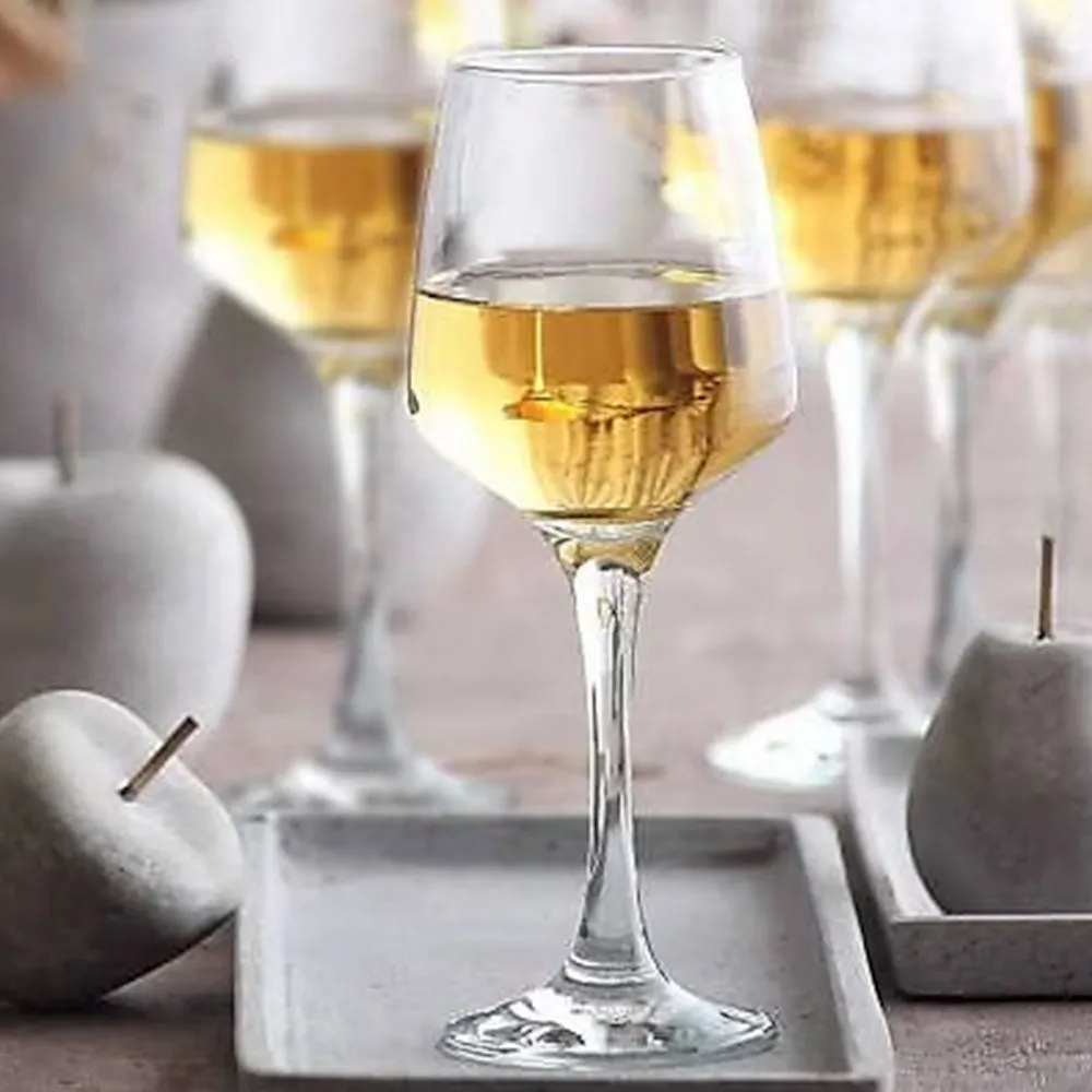 Lav Lal Angled Wine Glasses with Stem, 6 Pcs, 10 Oz (295 cc)