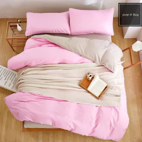 Luxury Reversible Pink And Beige Duvet Set - 6 Pieces