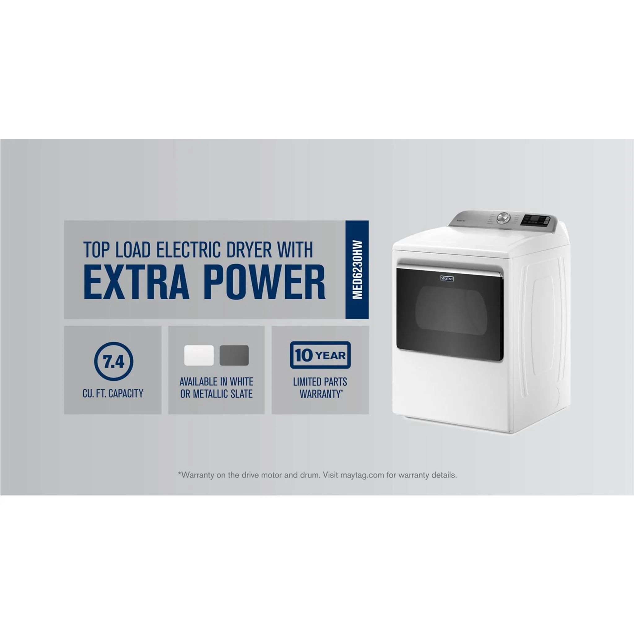 Maytag Smart Top Load Electric Dryer with Extra Power Button - 7.4 cu. ft. (YMED6230HW)