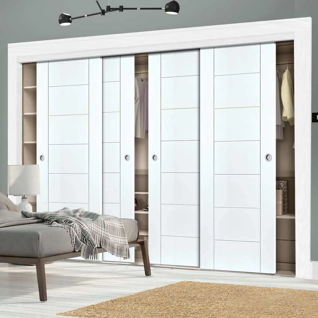 Minimalist Wardrobe Door & Frame Kit - Four Palermo Flush Doors - White Primed