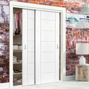 Minimalist Wardrobe Door & Frame Kit - Two Palermo Flush Doors - White Primed