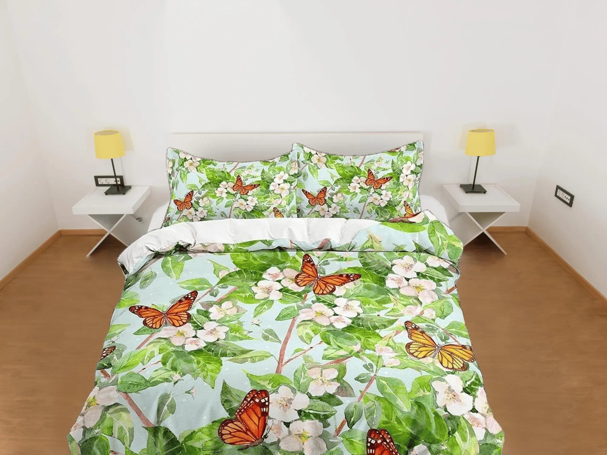 Monarch butterfly botanical bedding duvet cover colorful dorm bedding, full size adult duvet king queen twin, nursery toddler bedding