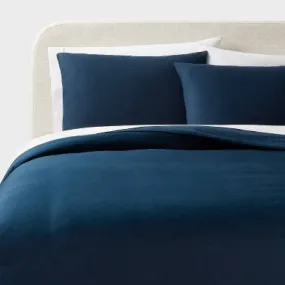 New - Twin/Twin Extra Long Washed Cotton Sateen Duvet Cover and Sham Set Dark Navy - Threshold